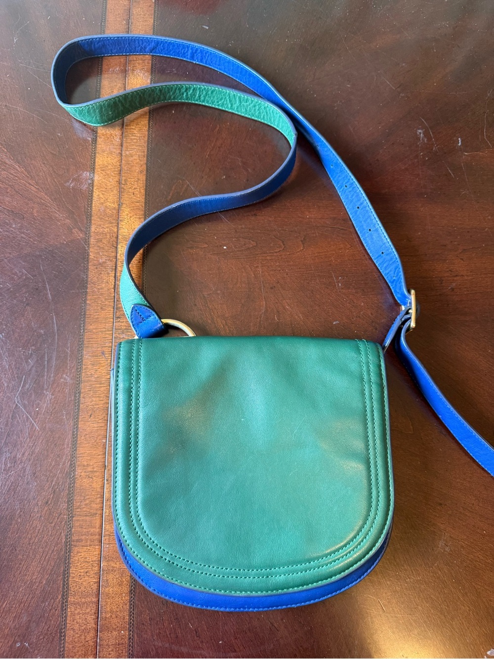 Diane von Furstenberg Blue Green Leather Crossbody Bag Purse